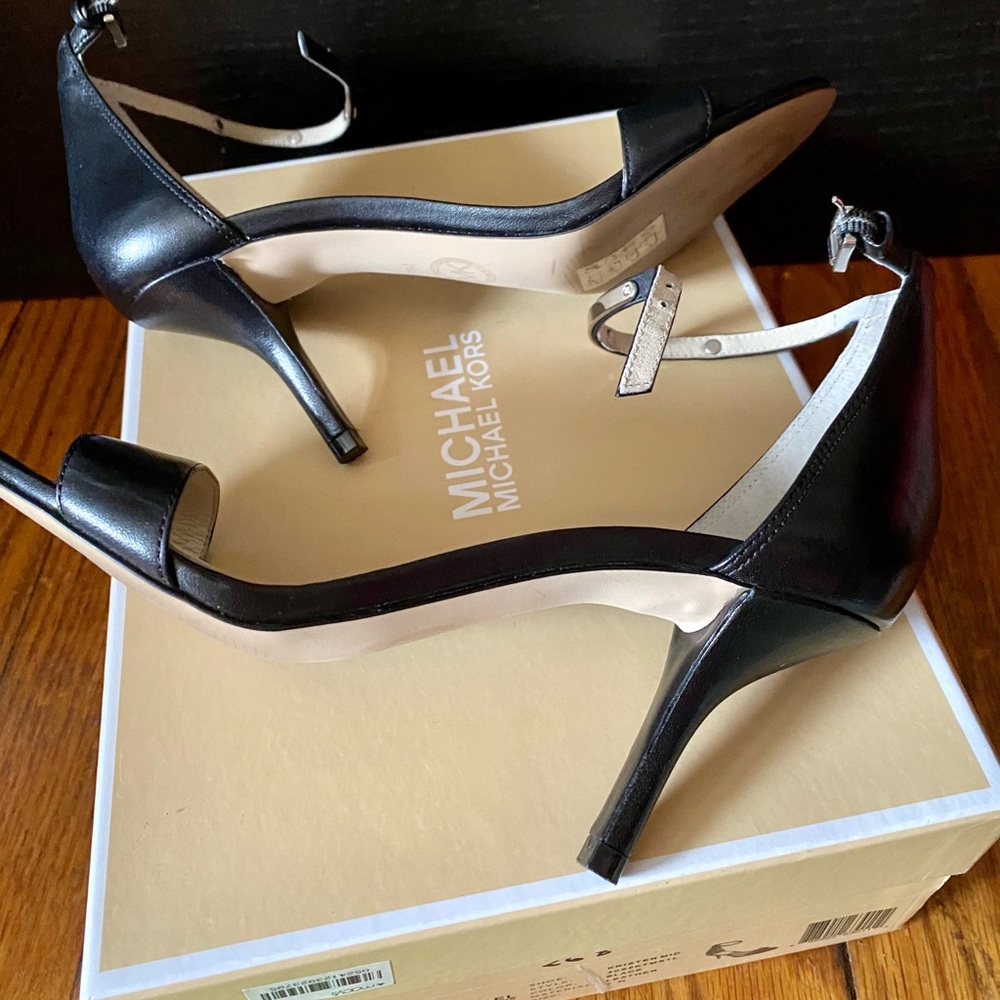 Michael Kors Kristen Black Leather Open Toe Shoe - Picture 3 of 5